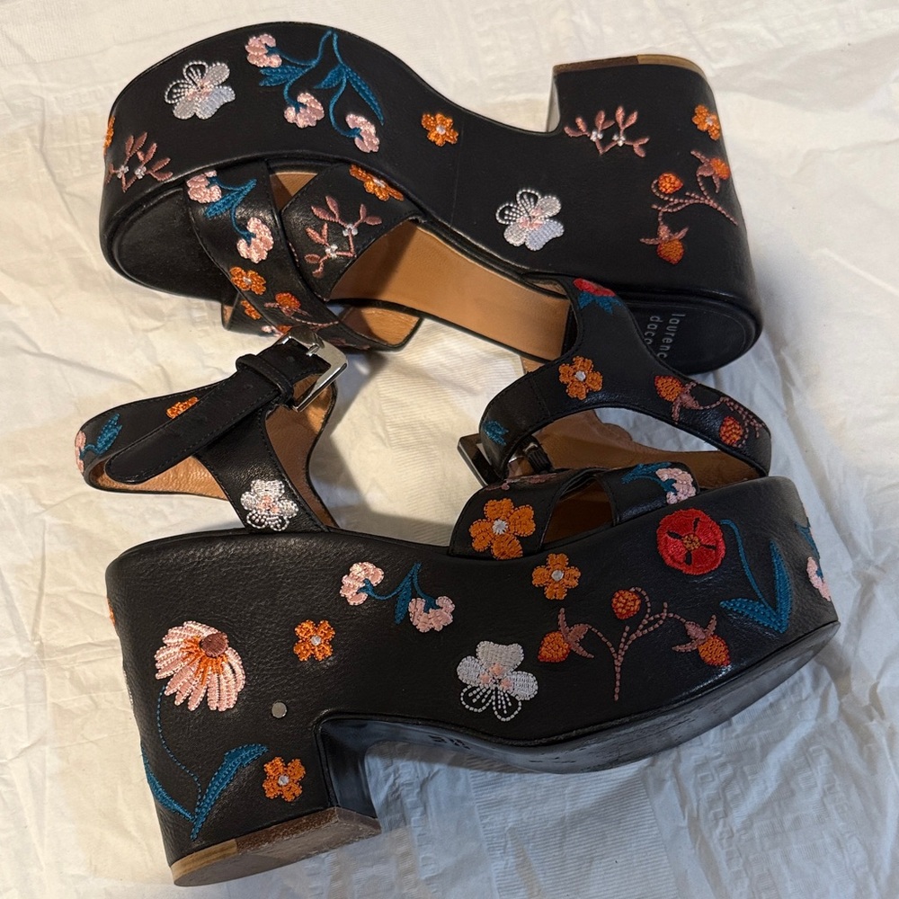 Laurence Dacade Black Sandals with Colorful Embroidery